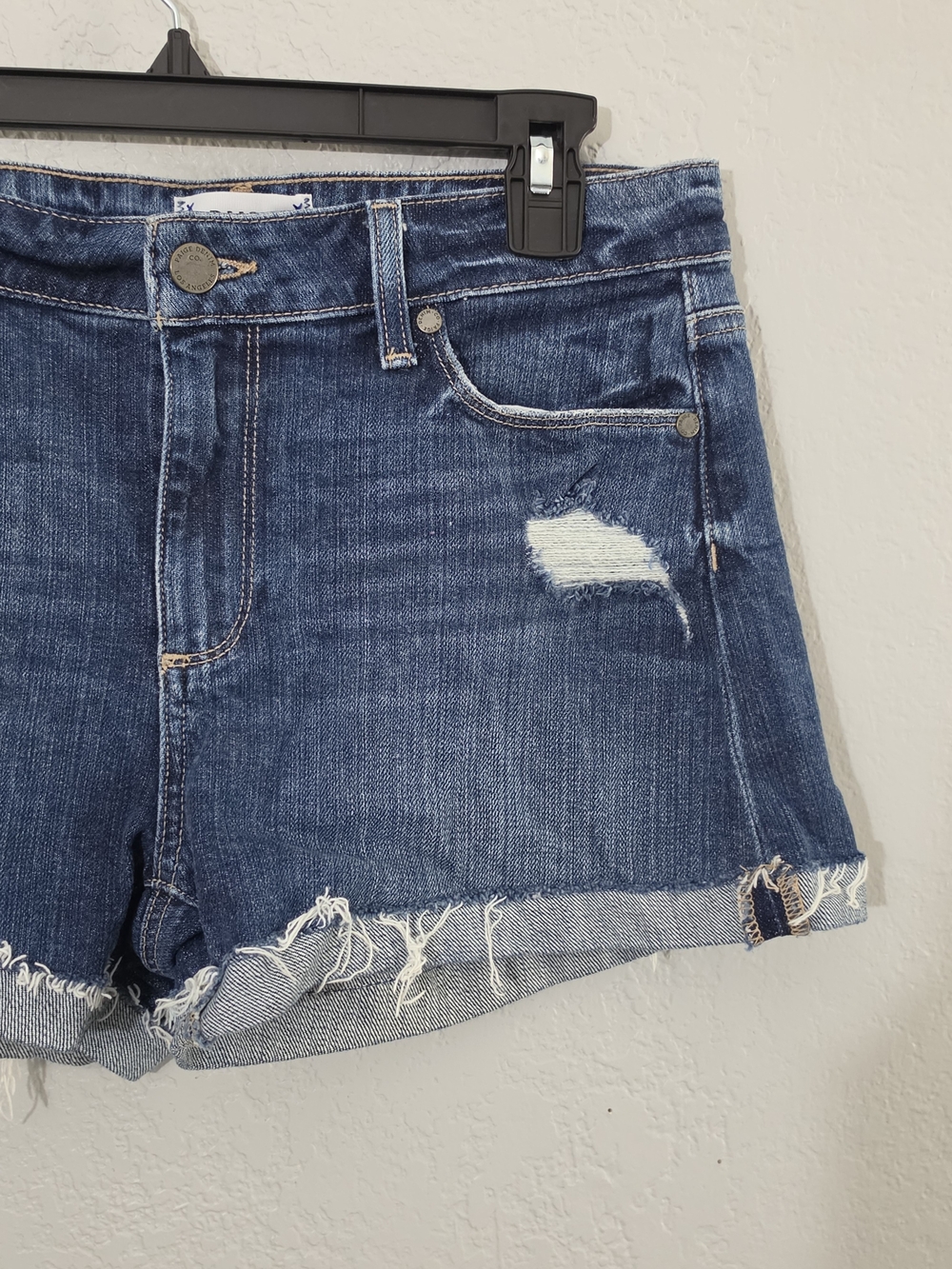 PAIGE Jimmy Jimmy Short Dark Wash Distressed Denim Cutoff Shorts Womens 27 - Picture 3 of 9